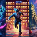 Ilustrasi lima dunia game online PG Soft terbaru rilis Juli 2025, termasuk tema petualangan, mahjong, bandit, kuil Aztec, dan kerajaan permen, dengan gaya modern dan penuh warna.